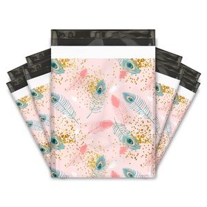 50 pink peacock feather poly mailers size 10x13